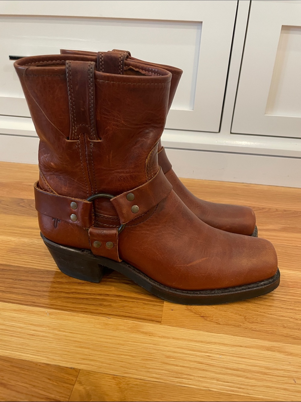FRYE AND CO. Brown Leather Harness Moto Boots